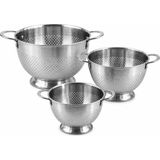 Welcomein Paslanmaz Çelik Ayaklı Süzgeç 3’lü Set | 1,5 L + 3 L + 5 L Makarna, Sebze ve Meyve Süzgeci - 21 × 15 × 3 cm
