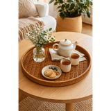 Welcomein Rattan Yuvarlak Tepsi 60 x 4 cm Dekoratif Hasır Sunum Tepsisi Sehpa ve Masa Üstü Organizer Büyük Boy Rattan Tepsi