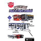 welcomein Sürtmeli Işıklı ve Sesli Polis İtfaiye Otobüsü 20 cm Manuel Kapılı Dayanıklı Oyuncak Araç