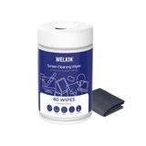 WELKIN Ekran Temizleyici Çizgisiz Mendil, Tüm Telefonlar, Dizüstü Bilgisayar, Bilgisayar, TV ve Araba için Elektronik Dokunmatik Ekran Temizliği, 1 X Mikrofiber Bez Dahil (80 Mendil)