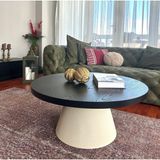Well Modern Orta Sehpa Bohem Central Table Traverten Suntalam Tabla Metal Ayak - SENKRON - KREM
