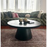Well Modern Orta Sehpa Bohem Central Table Traverten Suntalam Tabla Metal Ayak - SENKRON - SİYAH