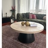 Well Modern Orta Sehpa Bohem Central Table Traverten Suntalam Tabla Metal Ayak - SİYAH