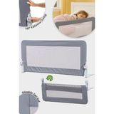 Wellgro Premium 120X65 cm Deri Kılıflı Yatak Bariyeri, Katlanır Yatak Korkuluğu, Gri - 0 - 5 Yaş