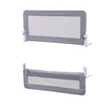 Wellgro Premium 150X65 Cm Deri Kılıflı Yatak Bariyeri, Katlanır Yatak Korkuluğu, Gri