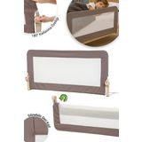 Wellgro Premium 150X65 Cm Deri Kılıflı Yatak Bariyeri, Katlanır Yatak Korkuluğu, Kahve