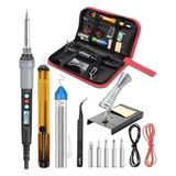 Wellhise S90 90W Çantalı, Ayarlanabilir Sıcaklıklı Havya Lehim Seti, 5 Havya Ucu, Lehim Pompası, Lehim Teli, Stand ve Cımbız - 1 - Siyah