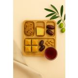 wellhome Ahşap Kahvaltı Sunumluk – 4 Bölmeli Doğal Bambu Tabak | Modern ve Pratik Servis Deneyimi