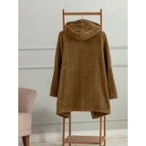 Wellsoft Kapşonlu Giyilebilir Tv Battaniyesi Unisex Over Size - Camel