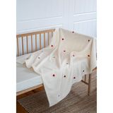 Wellsoft Peluş Bebek Battaniyesi 100x110 Ekru Kalp Nakışlı Nefes Alan Kumaş Unisex
