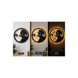 WELLSWEAR Modern Dekoratif Duvar Saati 40x40 cm Siyah MDF Ahşap Kedi Tasarım Gün Işığı LED