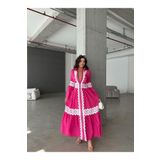 WellWay İthal Poplin Kumaş &dantel Detaylı Uzun Gömlek Elbise-pembe Pembe XL