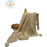 Welsoft Bebek Battaniyesi Pamuklu kumaş ponponlu Happy Baby Dikiş Atölyesi yumuşak dokunuş - Kahverengi - Beyaz