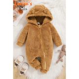 Welsoft Kahverengi Ayıcık Peluş Çocuk Tulumu Unisex - 24 Ay - Koyu Kahverengi - 18 - 24 Ay