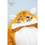 Welsoft Kaplan Yumuşak Peluş Fermuarlı Bebek Tulumu - 1 Yaş - Beyaz - Hardal