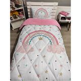 Welsoft Pofuduk Çift Taraflı Gökkuşağı Desenli Pamuk Polyester Tek Kişilik Yorgan Uyku Seti - Pembe