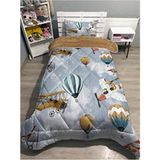 Welsoft Uçaklar ve Balonlar Desenli Tek Kişilik Pofuduk Yorgan Uyku Seti Pamuk - Polyester 155 x 215 cm