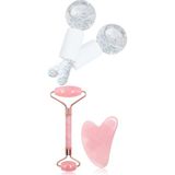 Welta Ice Globes Buz Küresi Soğuk Masaj Terapi Topu 2 Adet ve Pembe Kuvars Face Roller ve Pembe Kuvars Kalp Gua Sha Seti - Beyaz