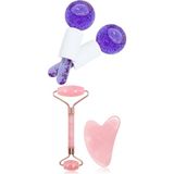 Welta Ice Globes Buz Küresi Soğuk Masaj Terapi Topu 2 Adet ve Pembe Kuvars Face Roller ve Pembe Kuvars Kalp Gua Sha Seti - Mor