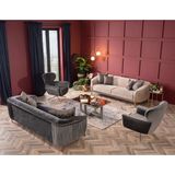 Weltew Home Florya Koltuk Takımı 3+3+1+1 Krem-Gri Polyester Yataklı 90 cm Derinlik 233 cm Genişlik