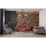 Weltew Home Milano Koltuk Takımı 3+3+1+1 Kırmızı-Gri