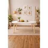 weltwood 6 Kişilik Butterfy Yemek Masası | 160 x 80 cm MDF Tabla 36mm Kalınlıklı | HAM Kayın Ağacı Ahşap Ayaklar