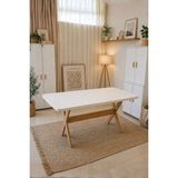 weltwood 6 Kişilik İskandinav Yemek Masası | 36mm Çift Kat Mdf Tabla, Beyaz Renk, Kayın Ahşap Ayaklı Masa