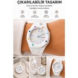Weluxa Çıkarılabilir Tasarım 45 mm Kasa Silikon Kordon Pop-Art Unisex Genç Kol Saati ve Okul Çantası Aksesuarı Gizli Saniye - Beyaz