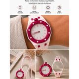 Weluxa Çıkarılabilir Tasarım 45 mm Kasa Silikon Kordon Pop-Art Unisex Genç Kol Saati ve Okul Çantası Aksesuarı Gizli Saniye - Pembe