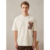 We&Me Erkek Ekru Oversize Tişört Çiçek Baskılı Bisiklet Yaka Kısa Kollu Günlük Rahat Kesim T-Shirt - XL