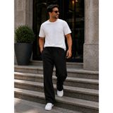 We&me Erkek Keten Pantolon Baggy Kalıp Lastikli Belli Bağcıklı Yazlık Günlük Rahat Pantolon - Siyah - 36