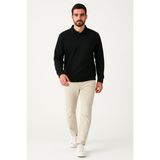We&Me Erkek Polo Yaka Modal Kumaş Yumuşak Dokulu Sweatshirt - Siyah