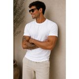We&Me Fit Kesim Düz Basicbaskısız Erkek Tişört - Beyaz - XL