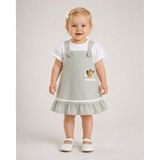We&Me Kız Bebek Salopet Elbise Takım Cepli Fırfırlı 2'li Takım Beyaz Bluzlu - Yeşil - 6 Ay