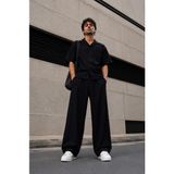 We&me Oversize Erkek Pantolon Siyah Geniş Paça Lastikli Bel Bağcıklı Rahat Kalıp Salaş Street Style Pantolon - -- - 2XL