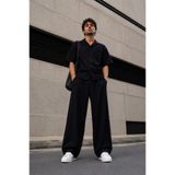 WE&ME Oversize Erkek Pantolon Siyah Geniş Paça Lastikli Bel Bağcıklı Rahat Kalıp Salaş Street Style