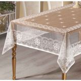 Wenessi Kdk Örme Polyester Tül Kumaş Atk Pano Desenli Masa Örtüsü - 160 x 220 cm - Ekru - Krem