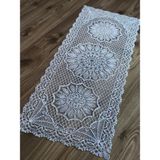 Wenessi Petek Desen Anglez Kordone Nakışlı Tül Runner - 37 x 120 cm - Krem