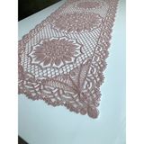 Wenessi Petek Desen Anglez Kordone Nakışlı Tül Runner - 37 x 120 cm - Pudra