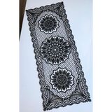 Wenessi Petek Desen Anglez Kordone Nakışlı Tül Runner - 37 x 120 cm - Siyah