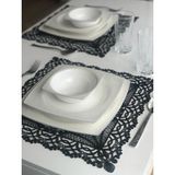 Wenessi Petek Desen Anglez Kordone Nakışlı Tül Supla 6 Lı Takım - 38 x 38 cm - Siyah