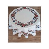 WENESSİ Renkli Güllü Kanaviçe Desenli Baskılı Polyester Kumaş Yuvarlak Masa Örtüsü(150×0CM)