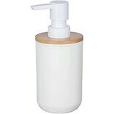 Wenko Posa Sabunluk, Sıvı Sabun, Losyon Veya Deterjan Için Doldurulabilir Dağıtıcı, Sürdürülebilir Bambu Desenli Beyaz Plastik, (G X Y X D): 7 X 16,5 X 8 Cm, Kapasite Yaklaşık 330 Ml