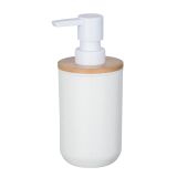 WENKO Posa sabunluk, sıvı sabun, losyon veya deterjan için doldurulabilir pompalı dağıtıcı, sürdürülebilir bambu desenli beyaz plastik, (G x Y x D): 7 x 16,5 x 8 cm, kapasite yaklaşık 330 ml