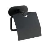 WENKO Turbo-Loc® Paslanmaz Çelik Tuvalet Kağıdı Tutucu, Kapaklı Orea Black Mat - Tuvalet Rulosu Tutucu, Delmeden Sabitleme, Paslanmaz Çelik, 14 x 12,5 x 7 cm, Siyah