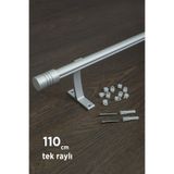 wenthi 110cm Kornişli Metal Rustik Mat Gri Venti 20mm Tek Raylı Perde Askısı, Rustik Borusu, Metal Korniş