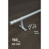 wenthi 150cm Kornişli Metal Rustik Mat Gri Venti 20mm Tek Raylı Perde Askısı, Rustik Borusu, Metal Korniş
