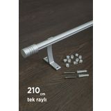 wenthi 210cm Kornişli Metal Rustik Mat Gri Venti 20mm Tek Raylı Perde Askısı, Rustik Borusu, Metal Korniş