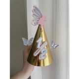 Wenuca Party Shop Peri Konsept Kişiye Özel Parti Şapkası | Pastel Gold Kelebekli Yarım Yaş Karton Şapka