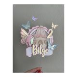 wenucapartyshop Peri Konsept Kişiye Özel Cake Topper | Pastel Gold Pasta Süsü | Kelebekli Doğum Günü Dekoru - Pembe